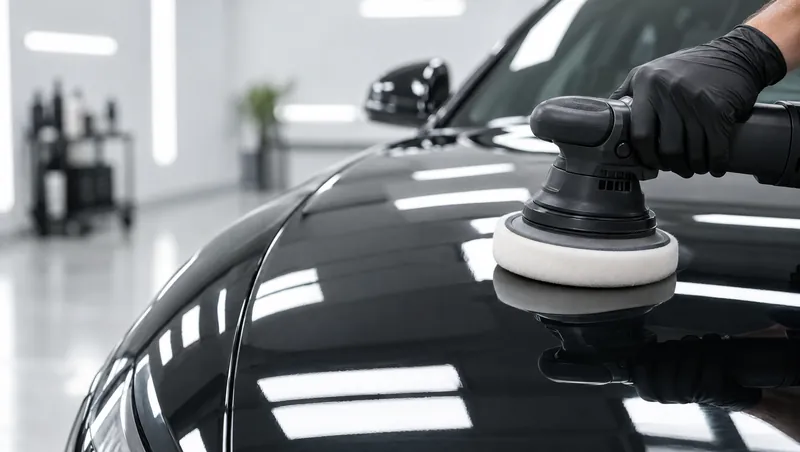 Machine polisher correcting black paint
